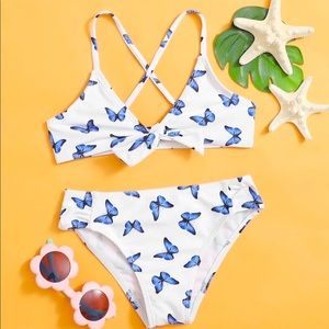 SHEIN Girls Butterfly Print Knot Bathing suit